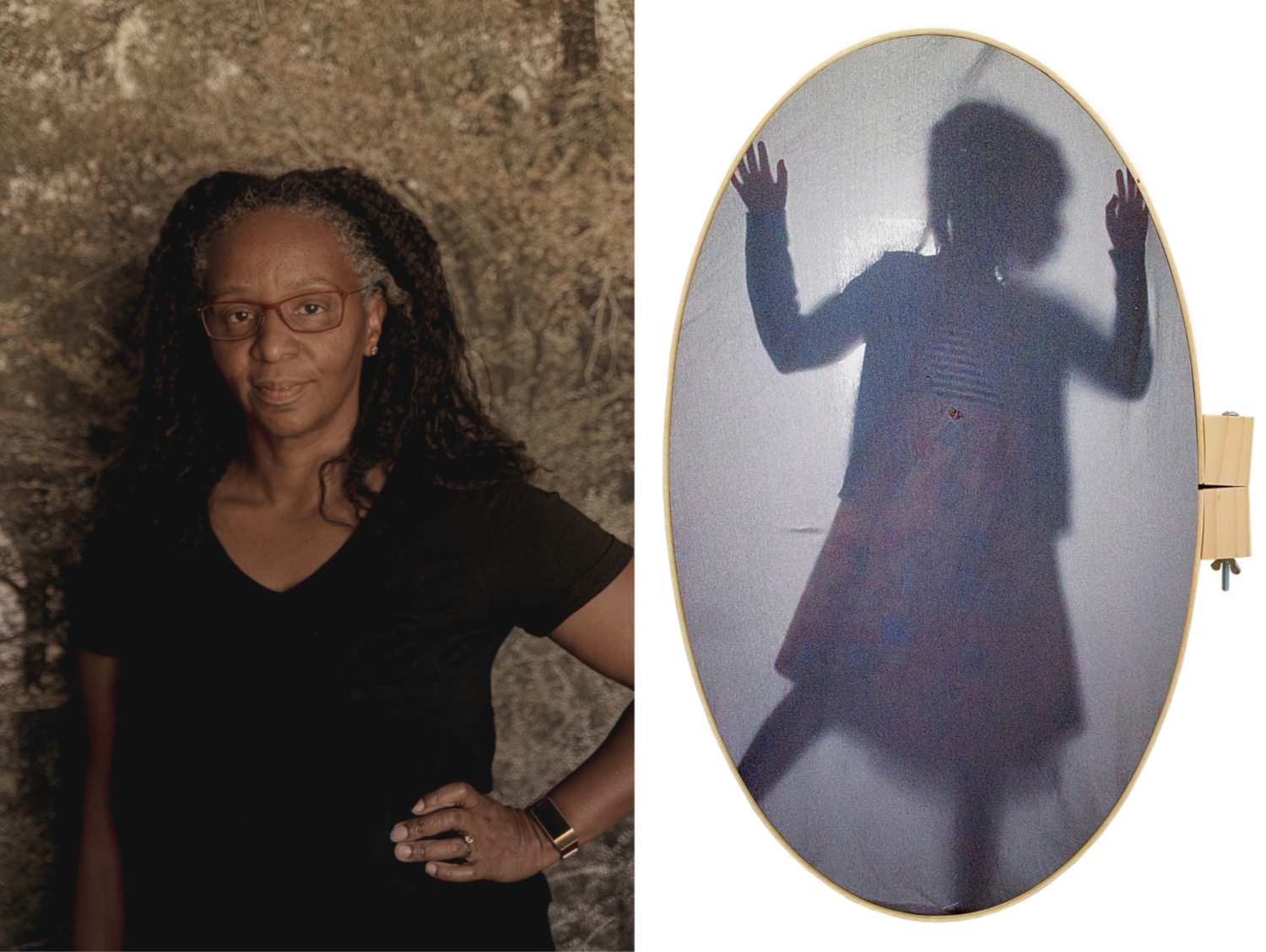 Letitia Huckaby, photographed by Rambo and Sweet Enough, Pigment Print on Cotton Fabric w/ Embroidery Hoop, 12” x 20”, 2020, Courtesy of the artist & Foto Relevance Gallery, Houston, TX