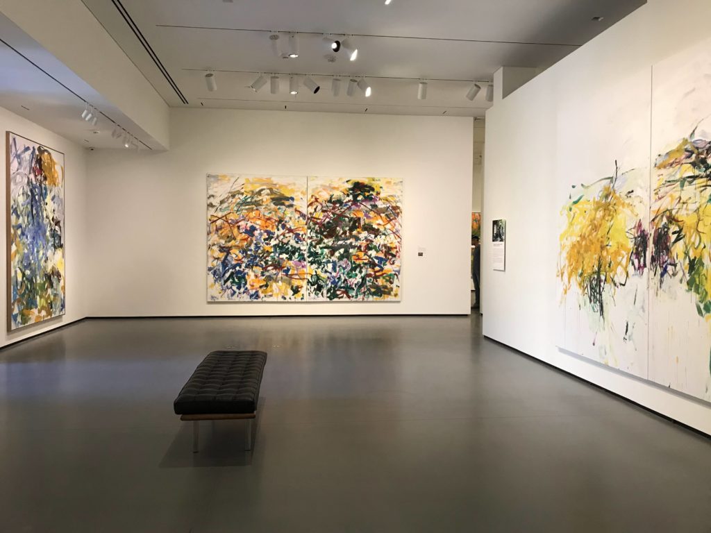 Interior shot of the Baltimore Museum of Art, showing 3 artworks by Joan Mitchell