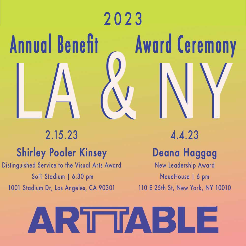 Graphic with event details for ArtTable's 2023 Benefit & Award Ceremonies